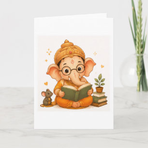 Süßer Ganesha beim Lesen Ganesha Chaturthi Karte