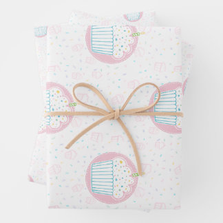 Süßer Geburtstagscupcake mit Kerze Geschenkpapier Set