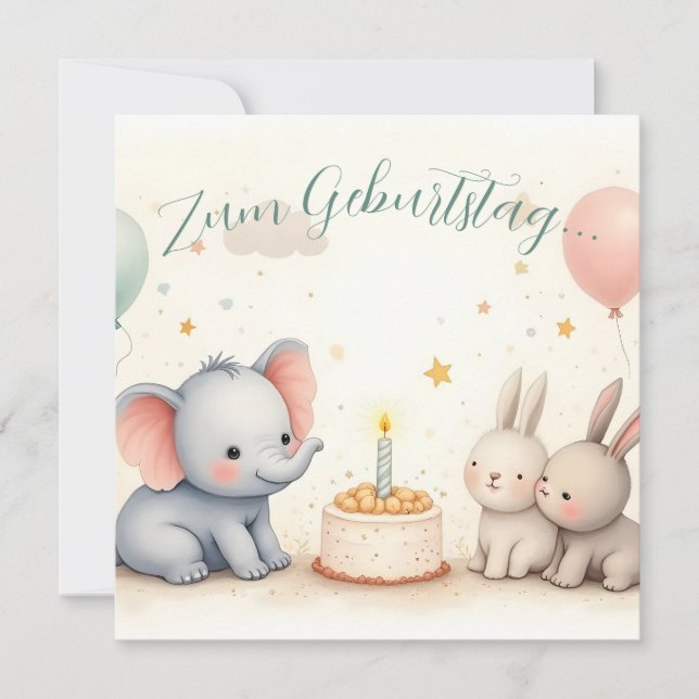 Süßer Geburtstagsgruß mit Tierfreunden (Vorderseite)