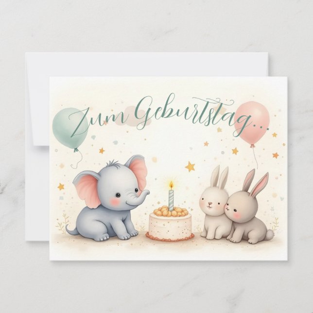 Süßer Geburtstagsgruß mit Tierfreunden (Vorderseite)