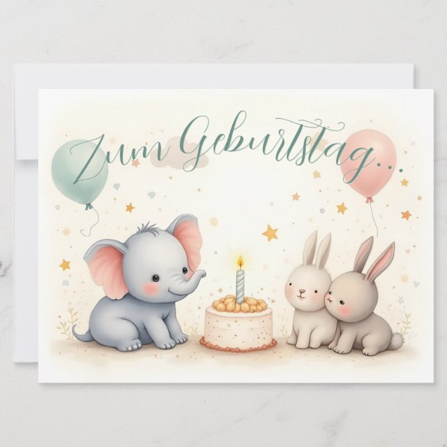 Süßer Geburtstagsgruß mit Tierfreunden (Vorderseite)
