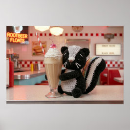 Süßer gehäkelter Skunk im Retro-Diner Poster