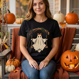 süßer Geist auf Schaukel mit Schleife Halloween Fr T-Shirt