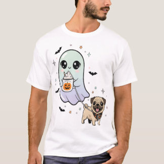 Süßer Geist gehender Hund Pug Kaffee Halloween Kos T-Shirt