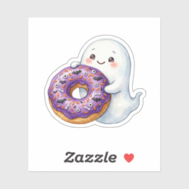 Süßer Geist hält Halloween-Donut Spukig Süß  Aufkleber