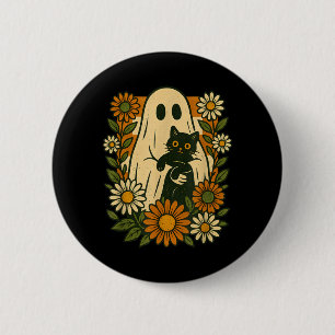 Süßer Geist hält schwarze Katze Groovy Floral Lust Button