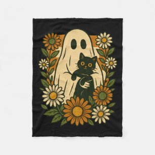 Süßer Geist hält schwarze Katze Groovy Floral Lust Fleecedecke
