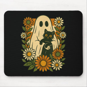 Süßer Geist hält schwarze Katze Groovy Floral Lust Mousepad