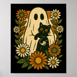 Süßer Geist hält schwarze Katze Groovy Floral Lust Poster