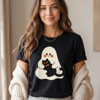 Süßer Geist hält schwarze Katze Halloween