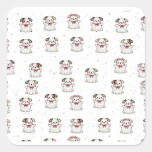 Süßer Geist-Hund Halloween-Bandana Rosa Schleife G Quadratischer Aufkleber