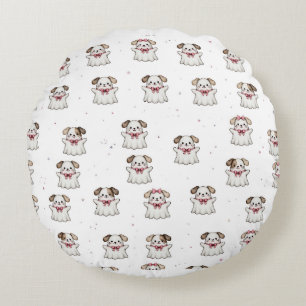 Süßer Geist-Hund-Halloween-Bandana-Rosafarbene Sch Rundes Kissen