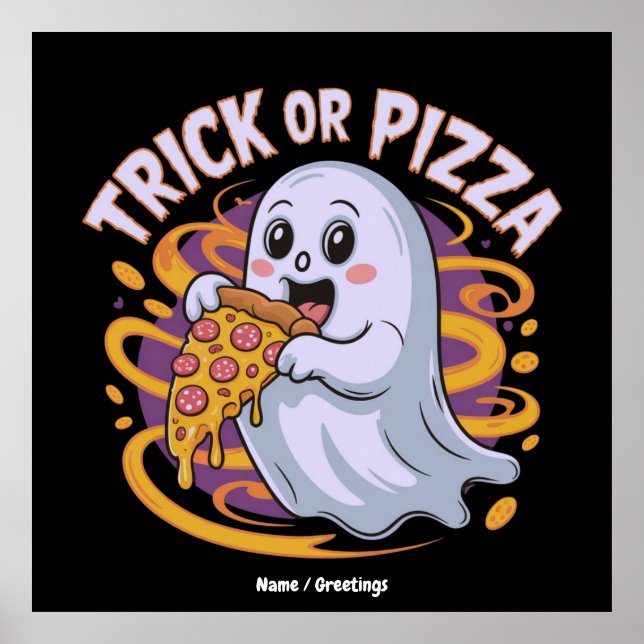 Süßer Geist isst Pizza Spaß Gruseliger Trick oder  Poster (Vorne)