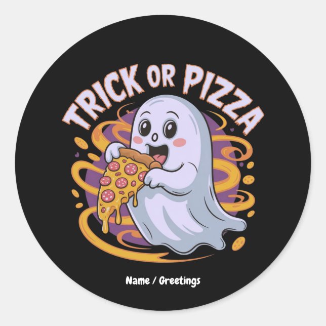 Süßer Geist isst Pizza Spaß Gruseliger Trick oder  Runder Aufkleber (Vorderseite)