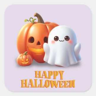 Süßer Geist & Kürbis Frohes Halloween Quadratische Quadratischer Aufkleber