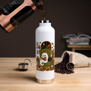 Süßer Geist liest Buch schwarze Katze Herbst Kürbi Trinkflasche