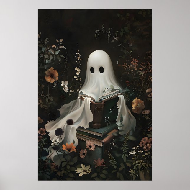 Süßer Geist liest Bücher Druck, Digital Halloween Poster (Vorne)