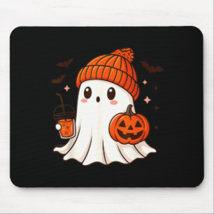 Süßer Geist mit Beanie, der Kürbis-Kaffee hält Mousepad