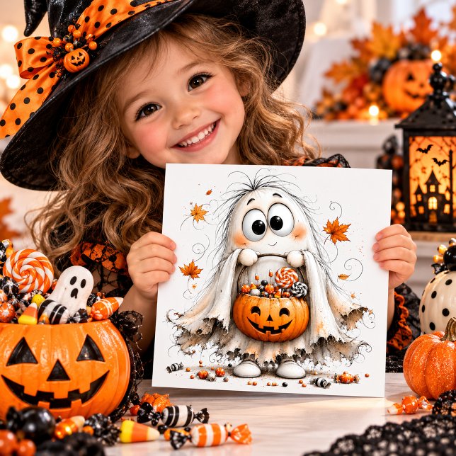 Süßer Geist mit Jack-o'-Lantern-Süßigkeiten-Eimer  (Von Creator hochgeladen)