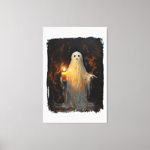 Süßer Geist mit Kerze Lustiger Halloween-Gothic-V Leinwanddruck