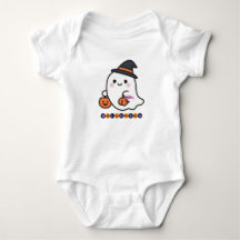 Süßer Geist mit Kürbis-Baby-Halloween-Body