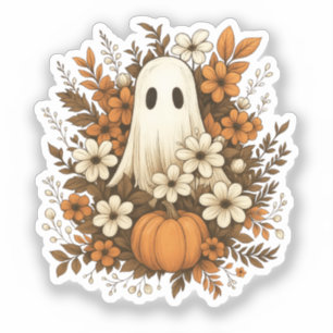 Süßer Geist mit Kürbis und Herbstblumen – Hallowee Aufkleber
