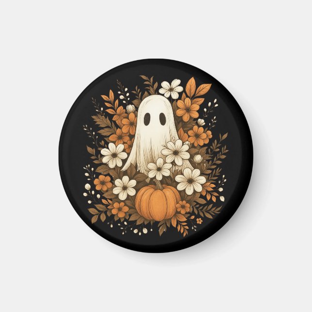 Süßer Geist mit Kürbis und Herbstblumen – Hallowee Magnet (Vorne)