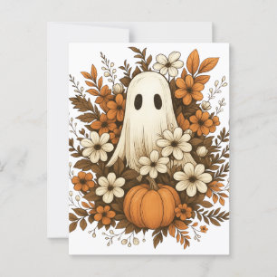 Süßer Geist mit Kürbis und Herbstblumen – Hallowee Postkarte