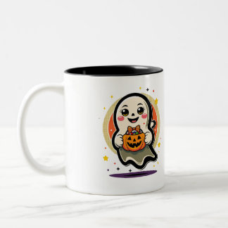 Süßer Geist mit Kürbiskübel Retro-Halloween Zweifarbige Tasse