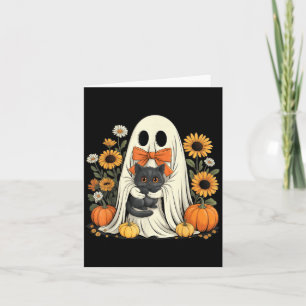 Süßer Geist mit schwarzer Katze Halloween-Kürbis Karte
