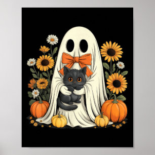 Süßer Geist mit schwarzer Katze Halloween-Kürbis Poster
