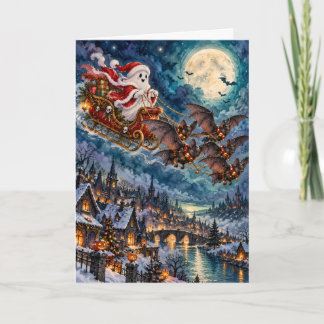 Süßer Geist Santa in einem von Fledermäusen gezoge Feiertagskarte