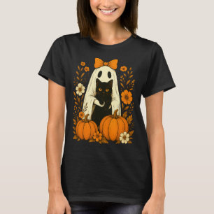 Süßer Geist schwarze Katze Halloween Kürbis Groovy T-Shirt