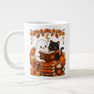 Süßer Geist schwarze Katze liest Buch Herbst Jumbo-Tasse