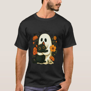 Süßer Geist umarmt schwarze Katzen Blumen Hallowee T-Shirt