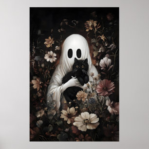 Süßer Geist umarmt schwarzen Katzen-Druck, digital Poster