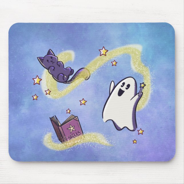 Süßer Geist und Katze beim Zaubern auf Mousepad (Vorne)