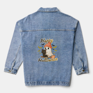 Süßer Geist und schwarze Katze Frohes Halloween De Jeansjacke