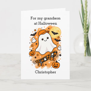 Süßer Geist und Skateboard Halloween Enkel Karte