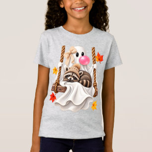 Süßer Geist-Waschbär-Herbst-Schaukel-Ahornblätter T-Shirt