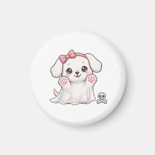 Süßer Geist-Welpe Rosa Schleife Halloween-Hund-Auf Magnet