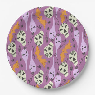 Süßer Geister-Schädel-Fledermaus-Halloween-Kritzel Pappteller
