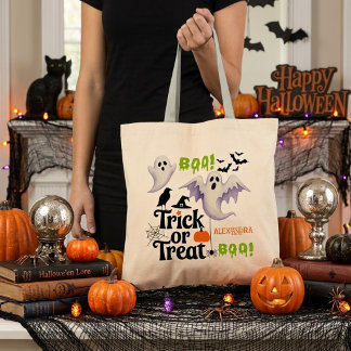 Süßer Geister-Trick-or-Treat-Halloween mit Namen Tragetasche