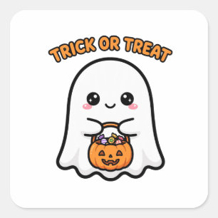 Süßer Geister-Trick-or-Treat-Halloween Quadratischer Aufkleber