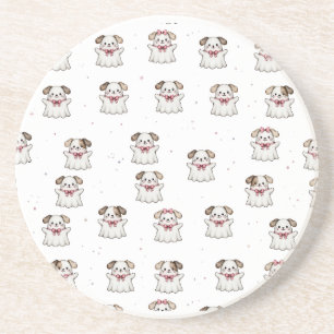 Süßer Geisterhund Halloween-Bandana Rosa Schleife Getränkeuntersetzer