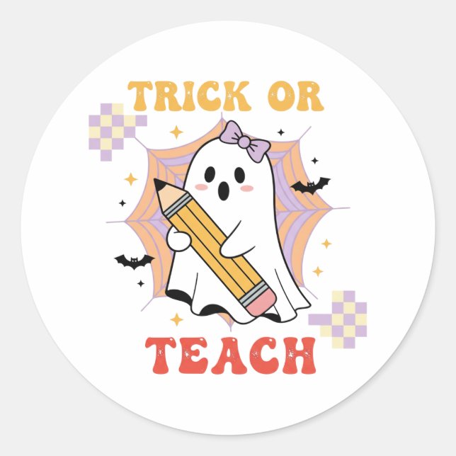Süßer Geisterlehrer Halloween Streich oder Lehre Runder Aufkleber (Vorderseite)