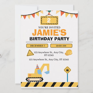Süßer gelber Baulastwagen Jungen 2. Geburtstag Save The Date