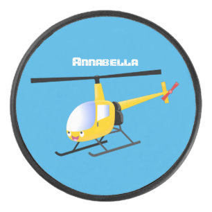 Süßer gelber glücklicher Cartoon-Hubschrauber Eishockey Puck