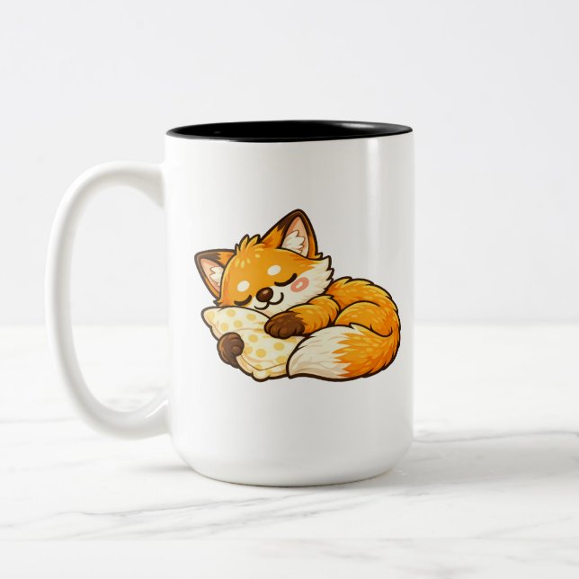 Süßer gemütlicher schlafender Fuchs Zweifarbige Tasse (Links)