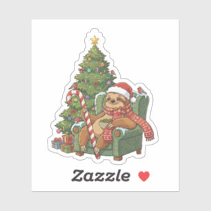 Süßer gemütlicher Weihnachtfaultier Lustiger fes Aufkleber